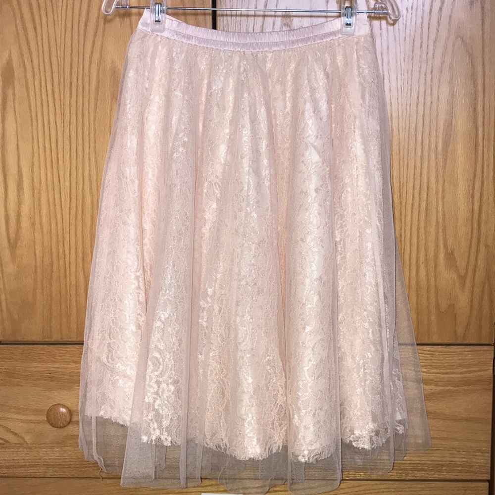 Light Pink Lace and tulle Midi Skirt - Picture 3 of 4